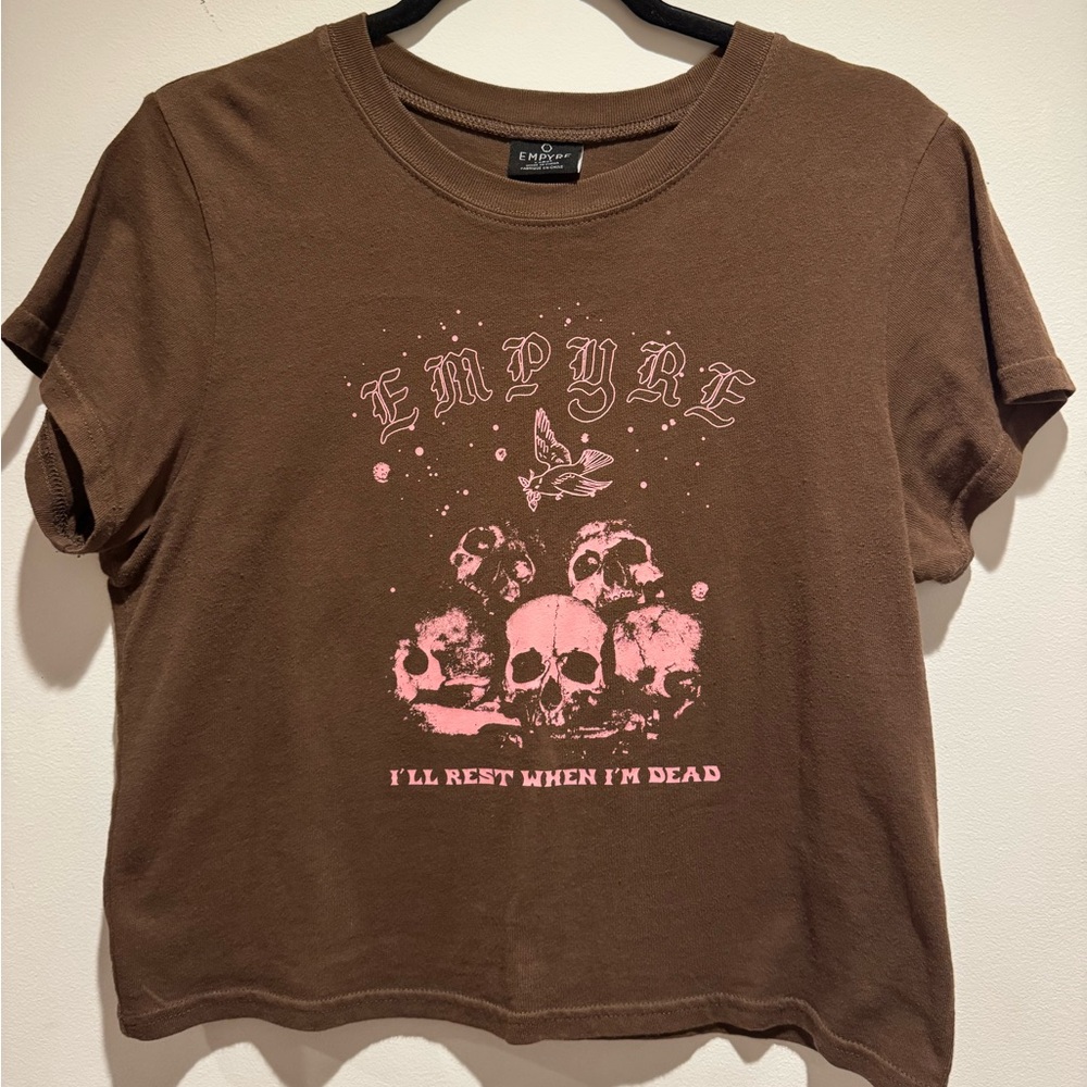 Empyre Brown Tee with Pink Skull Design